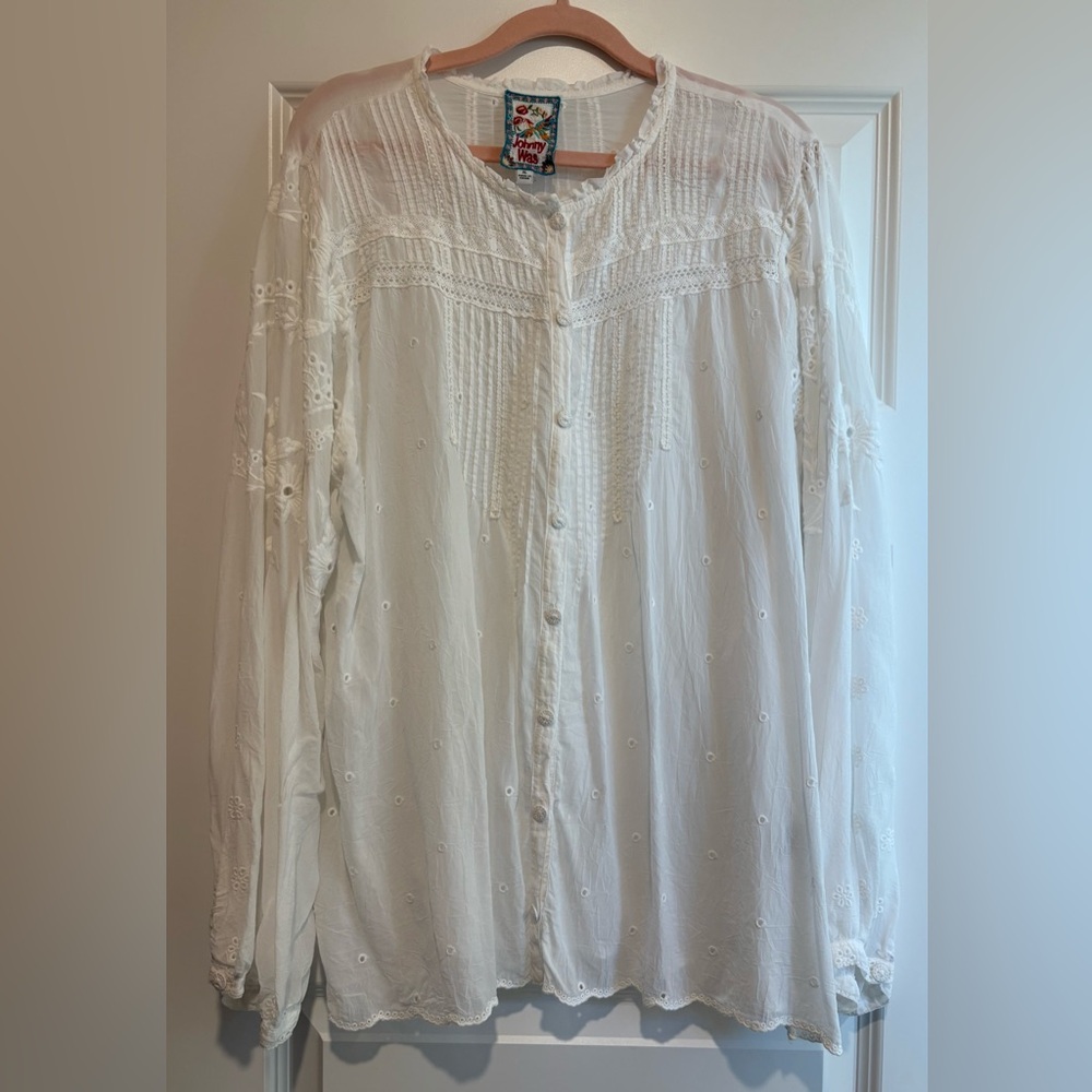 Johnny Was Cream Button-Down Blouse